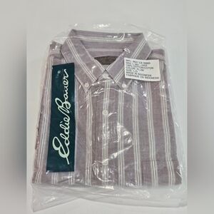 NOS Eddie Bauer PLUM STRIPED Button Down Shirt Mens Large Long Sleeve Oxford NWT